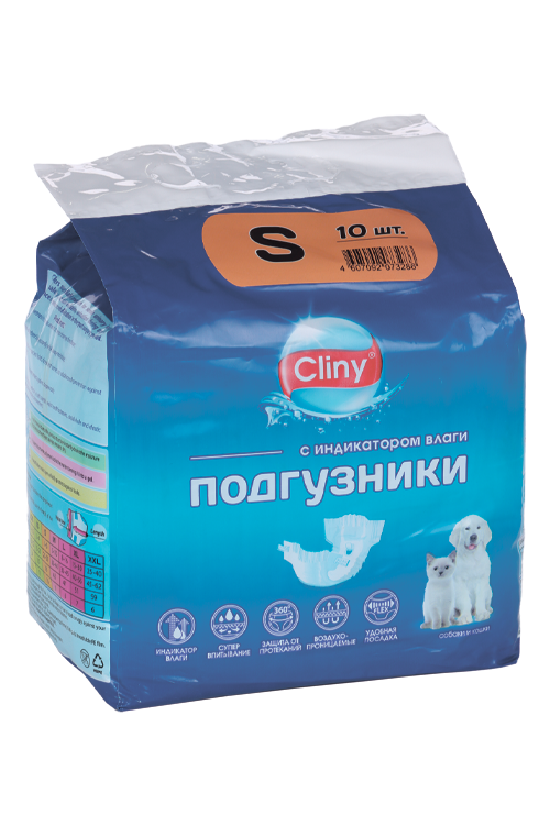 Подгузники Cliny д/собак/кошек с индикатором влаги 3-6 кг р S 10 шт