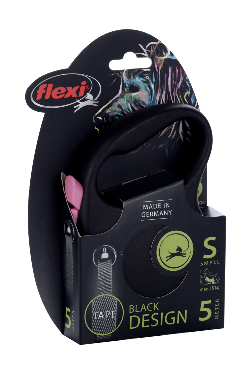 Поводок-рулетка Flexi Black Design д/собак до 15 кг лента S 5 м черный/розовый
