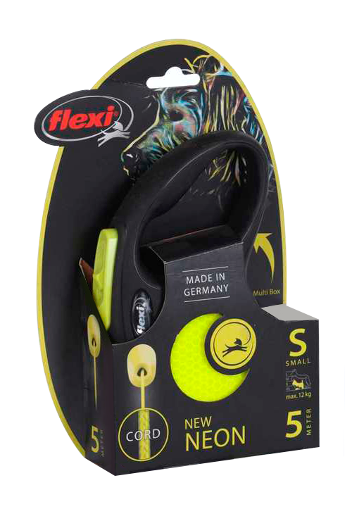 Поводок-рулетка Flexi New Neon д/собак до 12 кг трос S 5 м черный/желтый