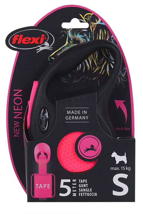 Поводок-рулетка Flexi New Neon д/собак до 15 кг лента S 5 м черный/розовый