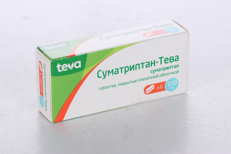 Суматриптан-Тева 100 мг, 6 шт, таблетки покрытые пленочной оболочкой
