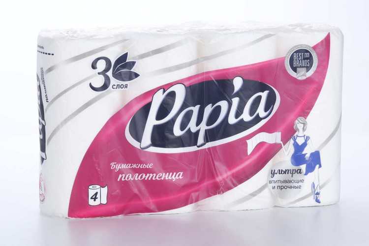 Бумажные полотенца Papia кухонные 3 слоя, 4 шт