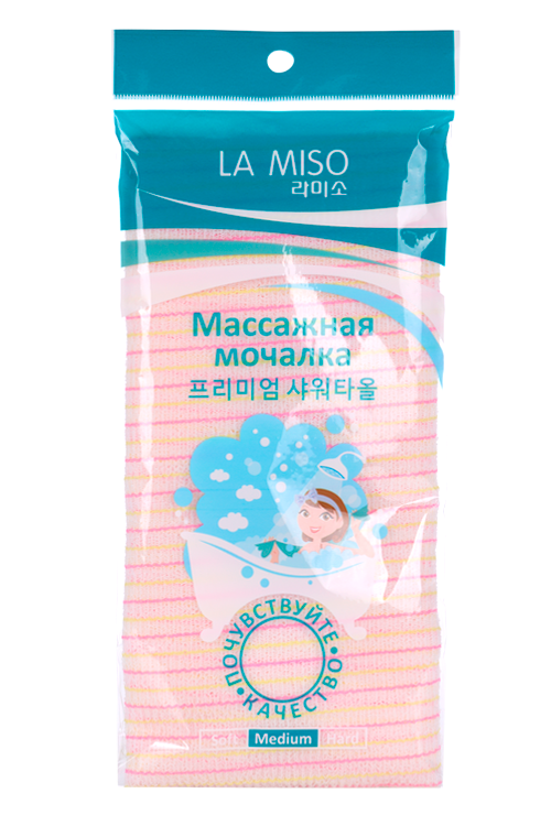 Мочалка Ля Мисо массажная MED-01 средней жесткости (розовая)
