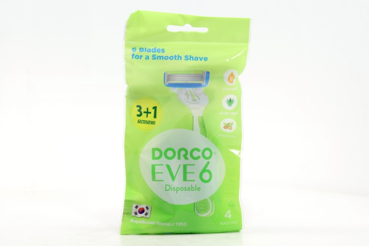 Бритвы одноразовые DORCO EVE 6 Disposable 6-лезвийные плавающая головка увлаж полоса, 4 шт