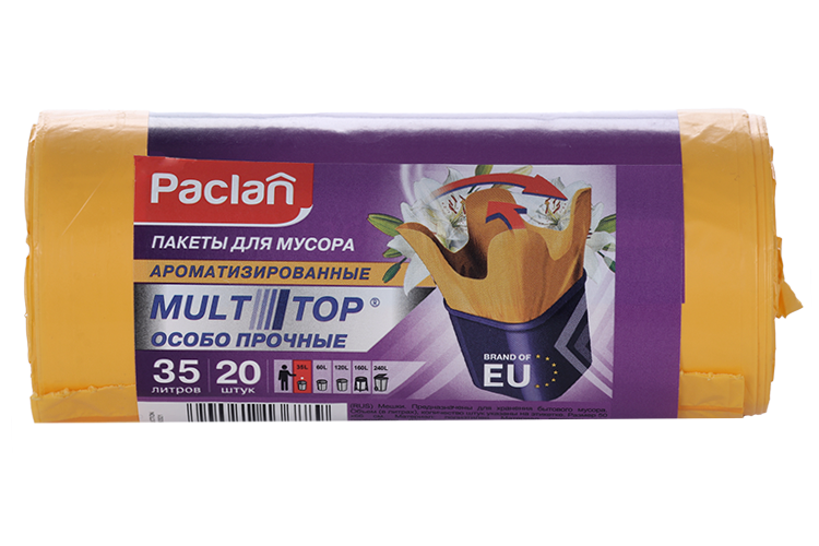 Мешки Paclan Multitop Aroma д/мусора ароматизированные в рулоне желтый 35 л, 20 шт