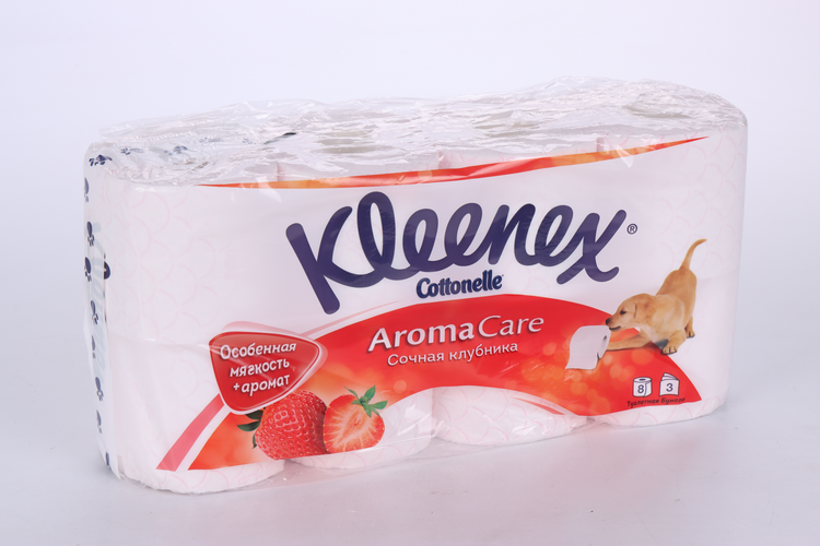 Туалетная бумага KLEENEX Aroma Care сочная клубника 3-х слойная, 8 шт