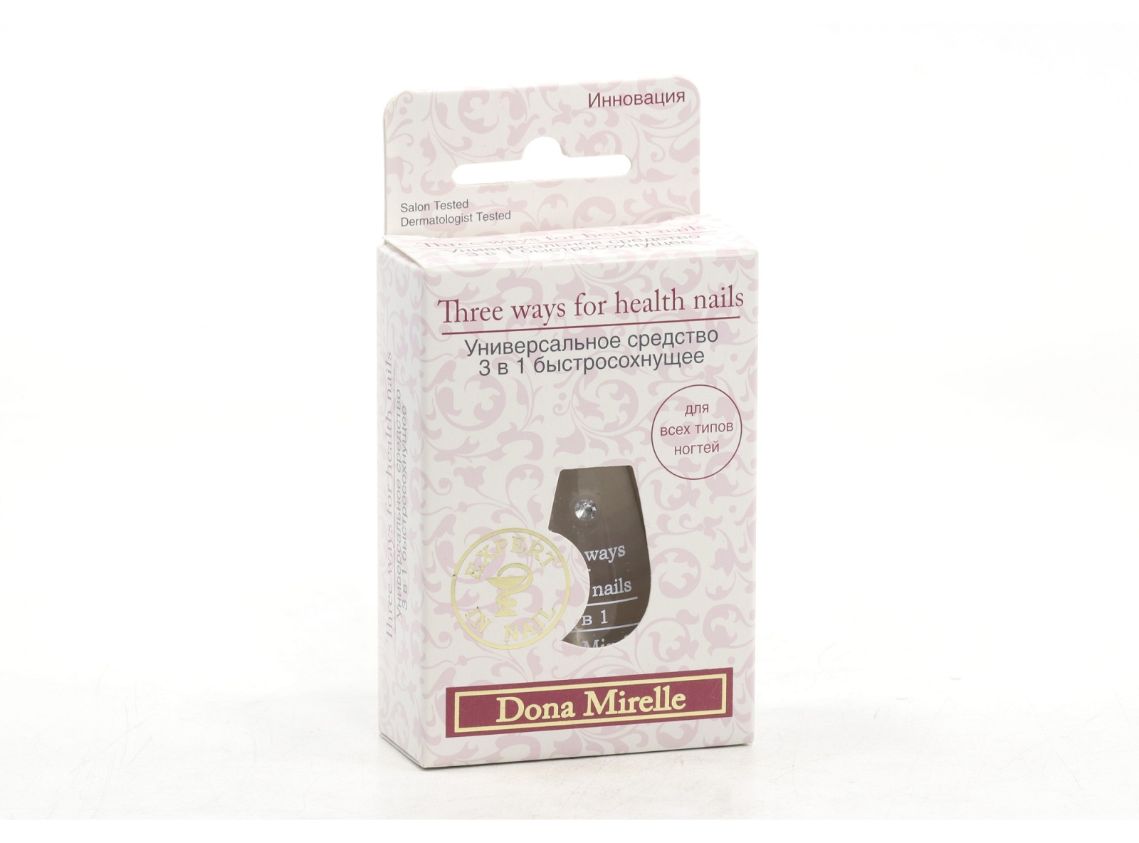 Лак д/ногтей Dona Mirelle Three ways for health nails универсал 3 в 1, 17 мл
