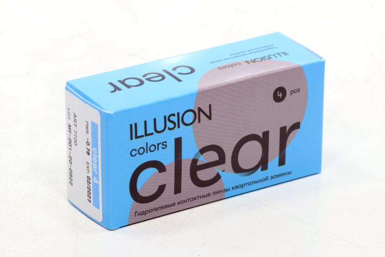 Линзы ILLUSION colors Clear контактные мягкие (диоптрия -0,75), 4 шт