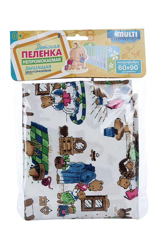 Пеленка Молти Даяпес непромок д/кроватки из микрофибры с рисунком мишки Country Bear 60х90 см