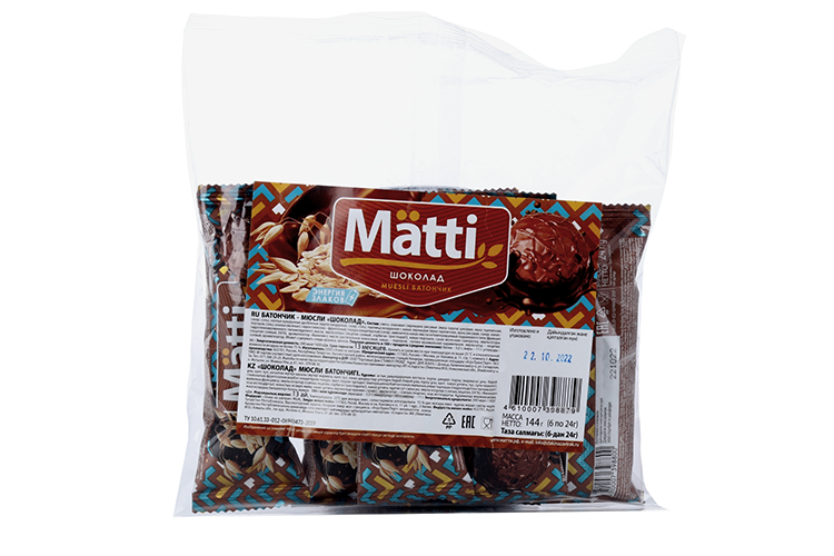 Батончик мюсли Матти шоколад, 24 г, 6 шт, шоу-бокс