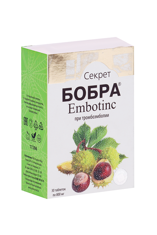 Секрет бобра Эмботинс при тромбоэмболии, 800 мг, 30 шт, таблетки