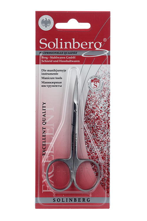 Ножницы Solinberg д/кутикулы загнутые узкие маникюр 10 см 62000/2 в блистере матовый серебрист