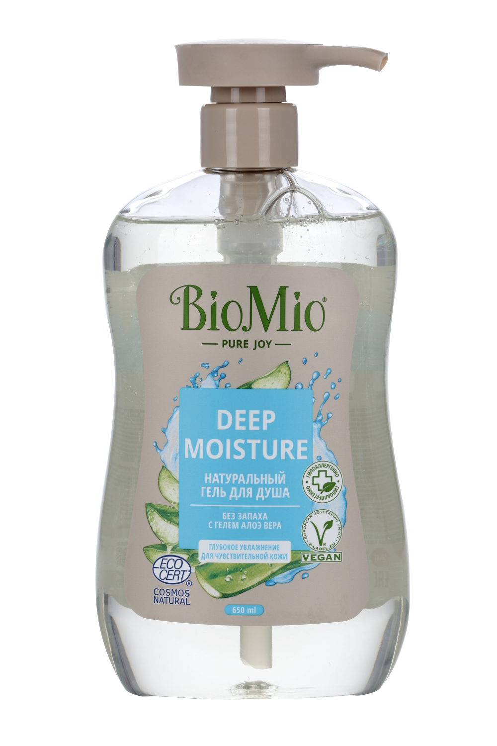 Гель д/душа BioMio Deep Moisture натуральный без запаха с гелем Алоэ Вера, 650 мл