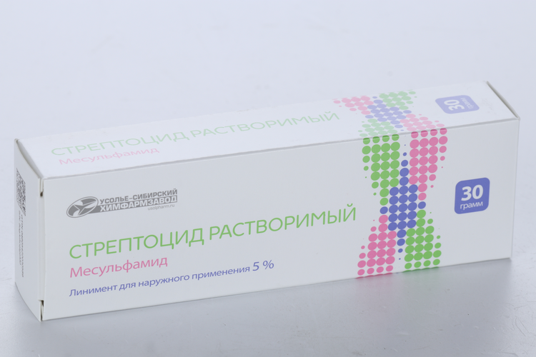 Стрептоцид растворимый 5%, 30 г, линимент для наружного применения