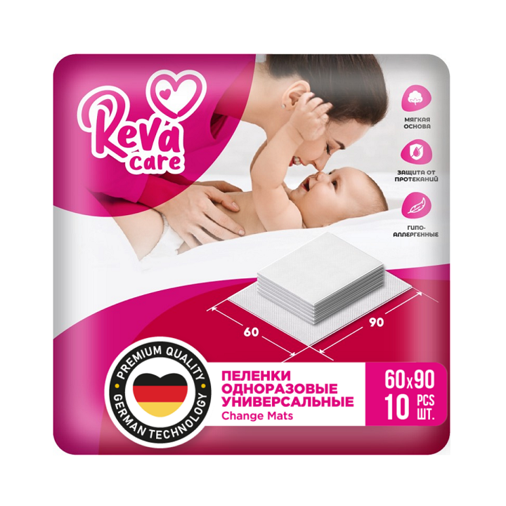 Пеленки Reva Сare впитывающие одноразовые 60х90 см, 10 шт