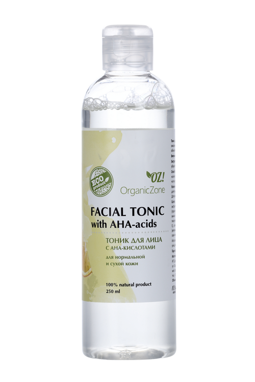 Тоник OrganicZone д/нормальной/сухой кожи лица с АНА-кислотами, 250 мл