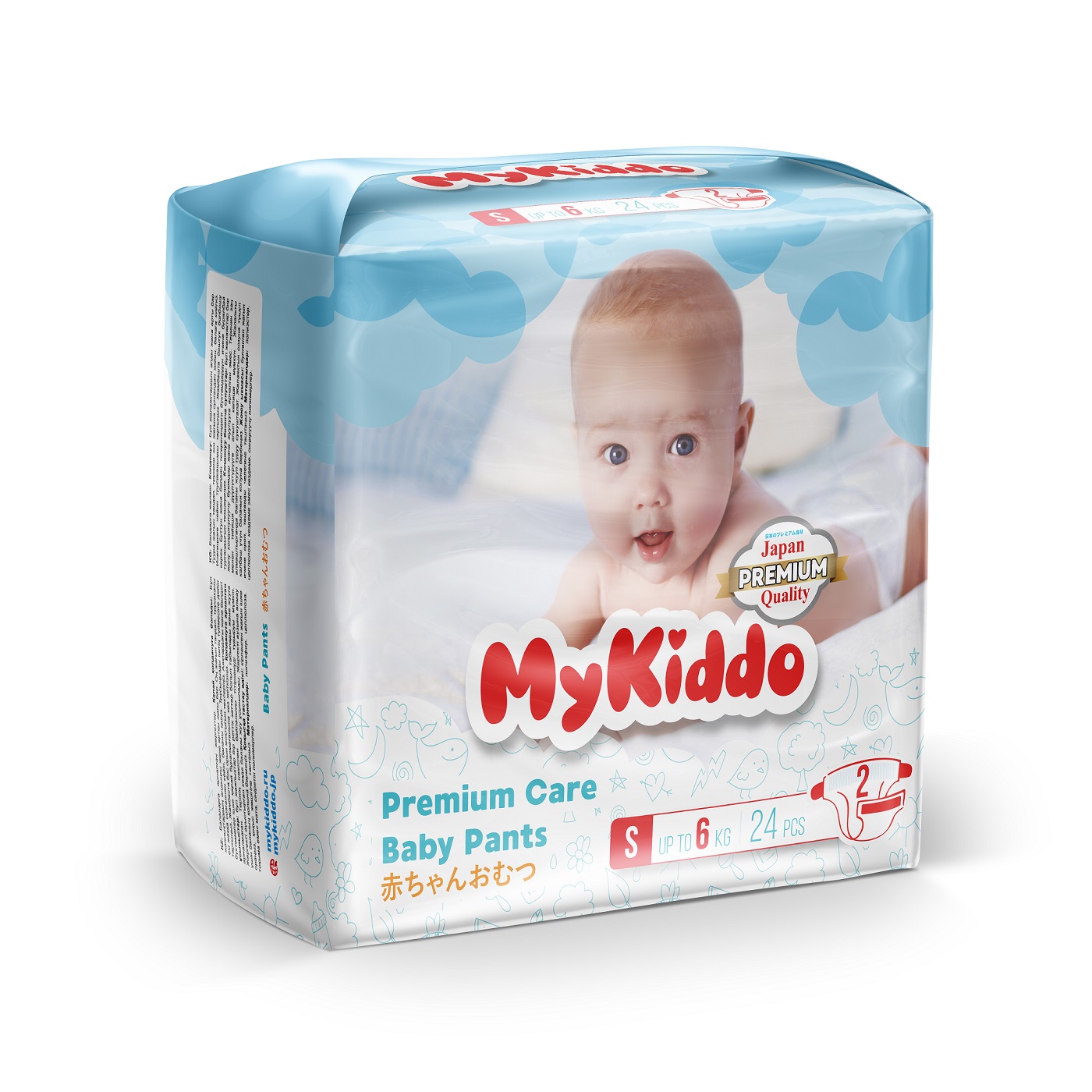 Подгузники MyKiddo Premium на липучках д/детей S (0-6 кг), 24 шт