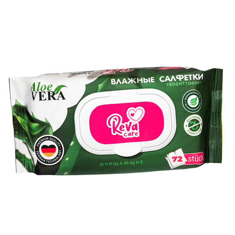 Салфетки Reva Сare Aloe Vera влажные очищающие, 72 шт