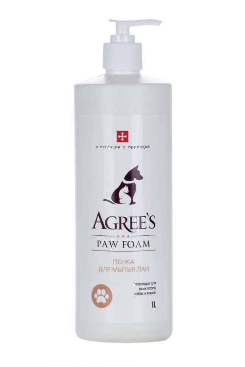 Пенка Agrees for pets Paw foam д/мытья лап после прогулки с коллагеном 1 л