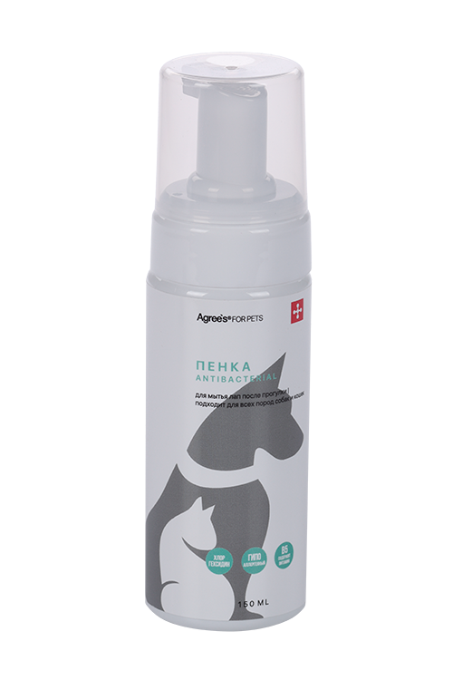 Пенка Agrees for pets ANTIBACTERIAL д/мытья лап после прогулки алоэ-вера/хлоргексидин 150 мл