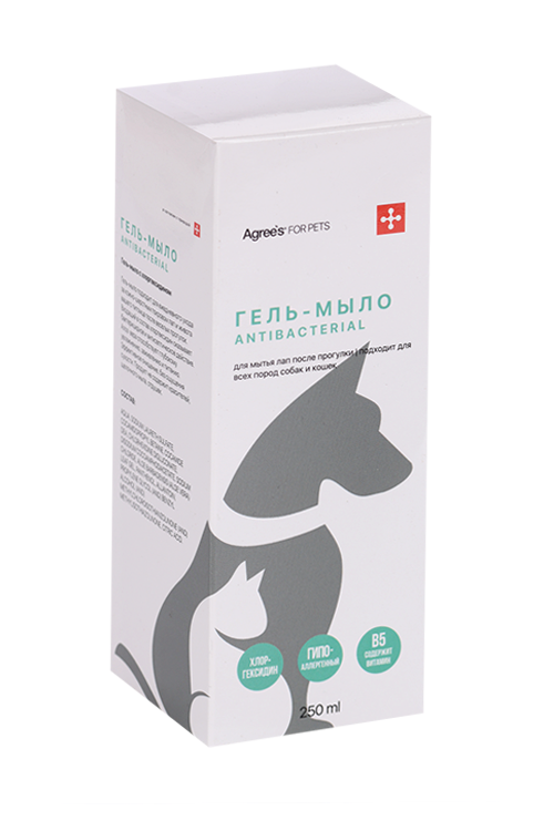 Гель-мыло Agrees for ANTIBACTERIAL pets д/лап после прогулки с хлоргексидином 250 мл