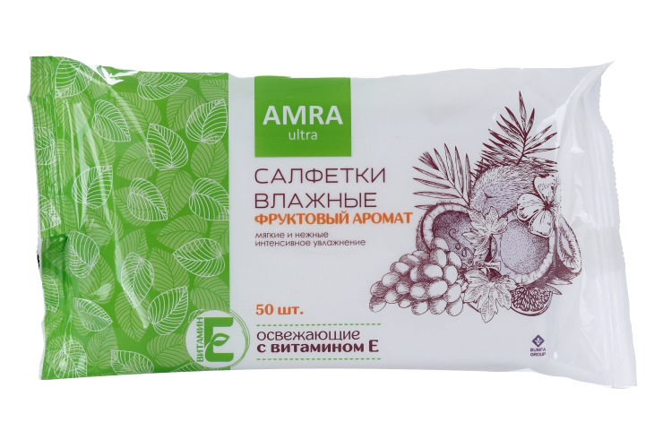 Салфетки Амра влажн освеж с витамином Е фруктовый аромат, 50 шт