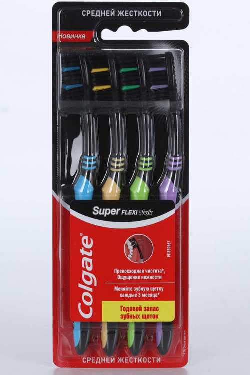 З/щетка COLGATE Super Flexi Black с гибким основанием головки средней жесткости, 4 шт