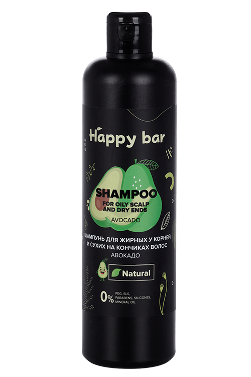Шампунь Happy Bar д/жирных корней и сухих на кончиках волос Авокадо, 370 мл