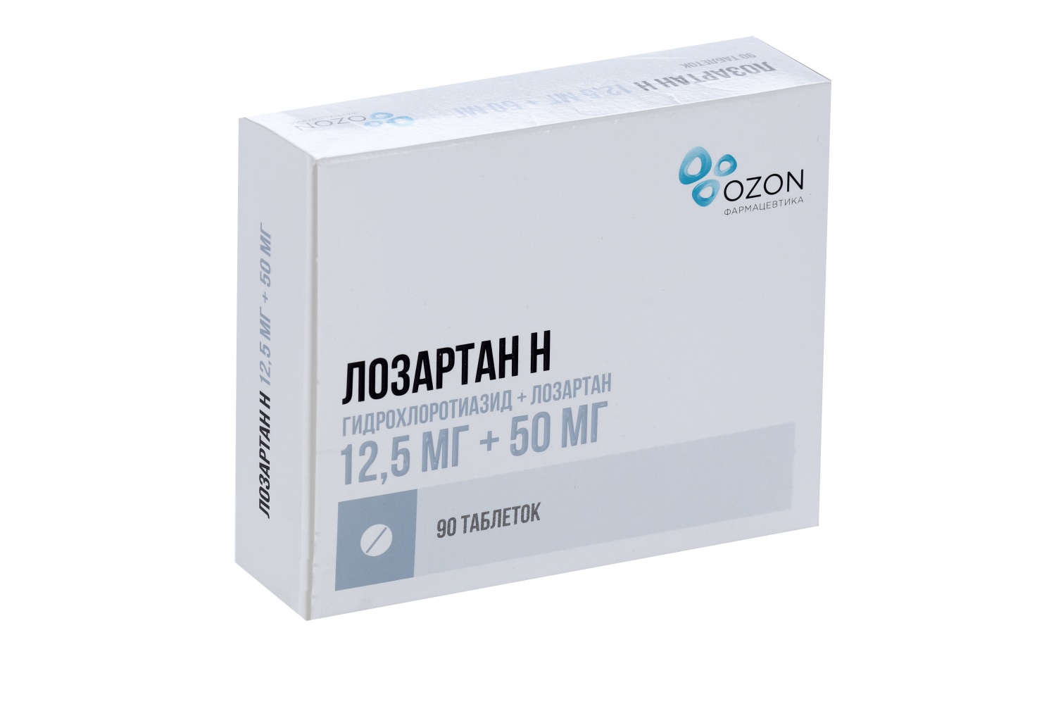 Лозартан Н 12.5 мг+50 мг, 90 шт, таблетки покрытые пленочной оболочкой