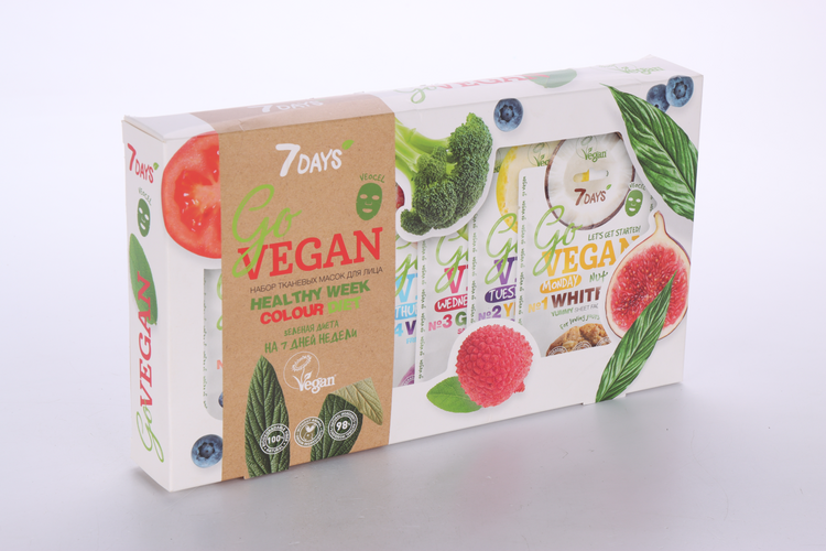 Подарочный набор 7DAYS go vegan тканевых органических масок д/лица, 7 шт