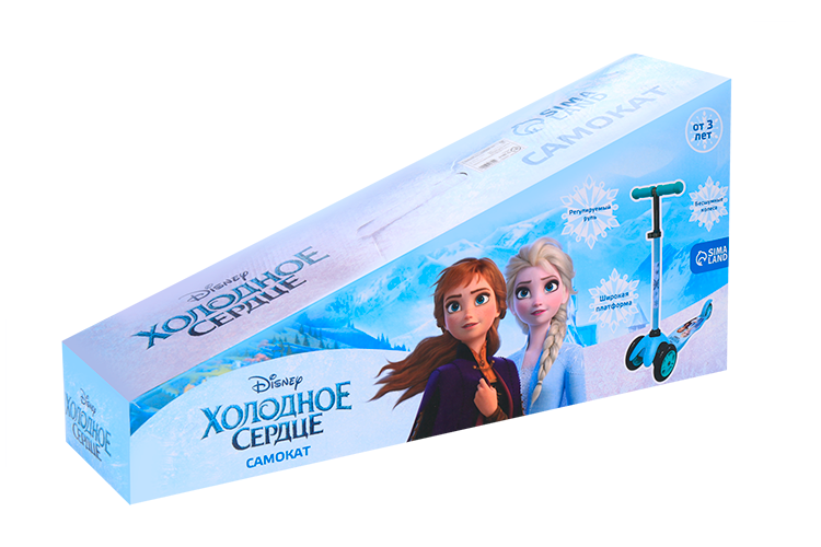 Самокат Disney детский складной Холодное сердце колеса PU 120/80 мм, ABEC 7, цвет голубой