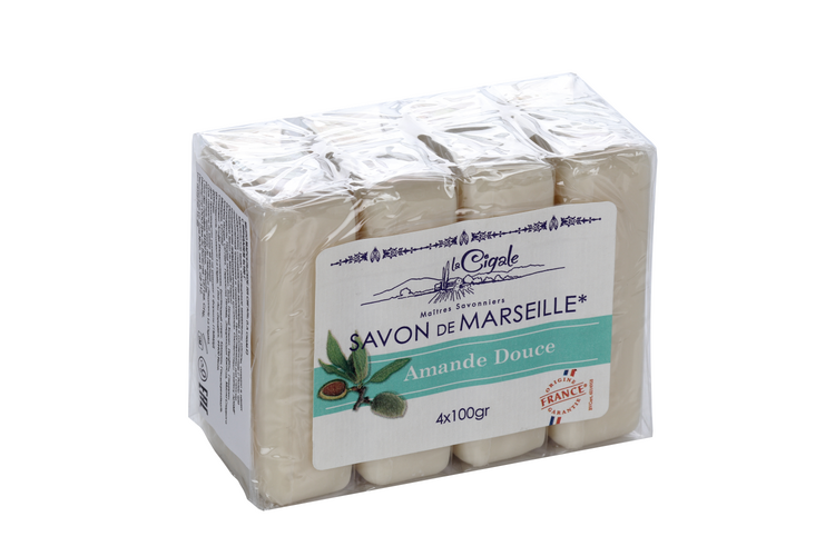 Мыло La Cigale Savon De Marseille твердое д/тела/рук масло миндаля, 100 г, 4 шт