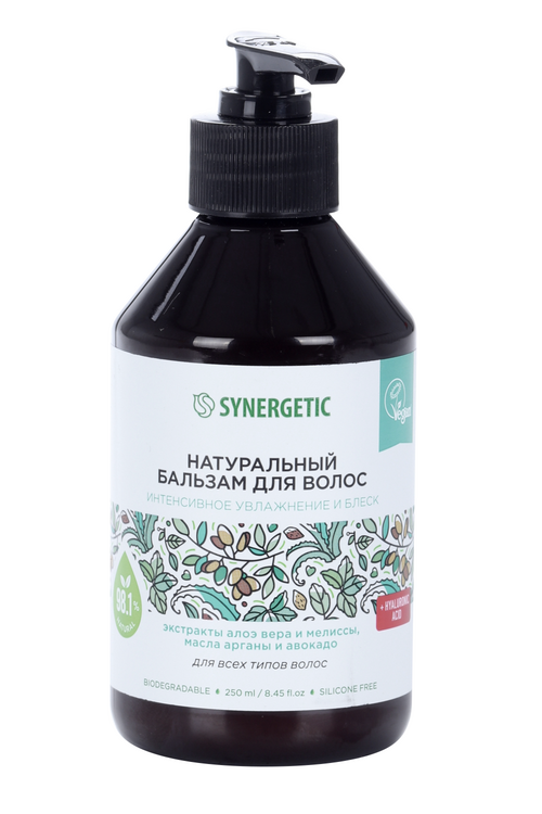 Бальзам SYNERGETIC д/волос интенс увлаж/блеск алоэ вера/мелис/масл арган/авокад, 250 мл
