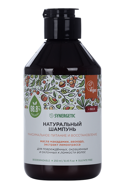 Шампунь SYNERGETIC д/волос макс питание/восстан макадамия/авокадо/лемонграсс, 250 мл