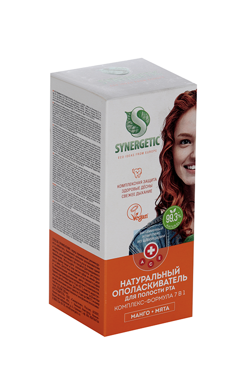 Ополаскиватель SYNERGETIC д/полости рта компл-формула 7 в 1 б/фтора манго/мята, 200 мл
