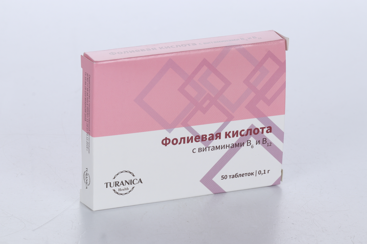 Фолиевая кислота с вит В6 и В12, 0,1 г, 50 шт, таблетки TURANICA