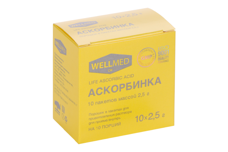Аскорбиновая кислота LIFE ASCORBIC ACID, 2,5 г, 10 шт