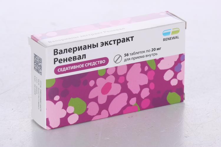 Валерианы экстракт Реневал 20 мг, 56 шт, таблетки покрытые пленочной оболочкой