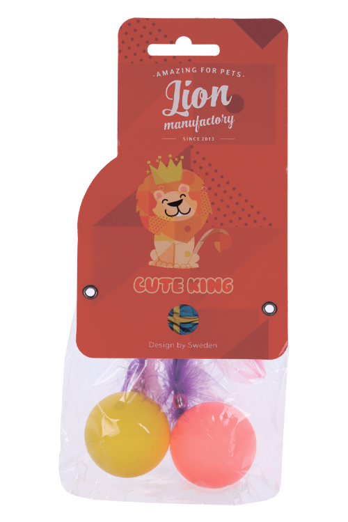 Игрушка д/кошек Lion Мячик с перьями, гремящий LMG-K0134-B 4 см, 2 (шт/уп)