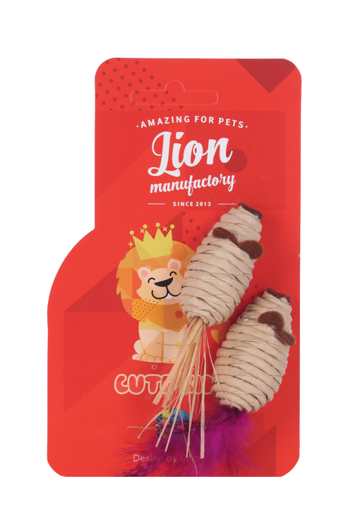 Игрушка д/кошек Lion Мышка с перьями LMG-K0040-E с экстрактом кошач мяты 5см 2 шт