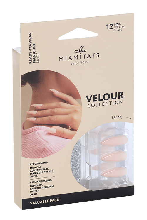 Набор накладных ногтей MIAMITATS VELOUR (Stiletto) Nude (6615)