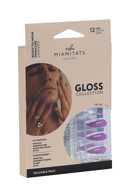 Набор накладных ногтей MIAMITATS GLOSS (Stiletto) Lavander (2753)