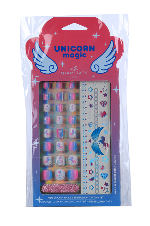 Набор детский накладные ногти с переводными татуировками MIAMITATS Unicorn magic (0681)