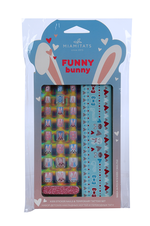 Набор детский накладные ногти с переводными татуировками MIAMITATS Funny bunny (0865)
