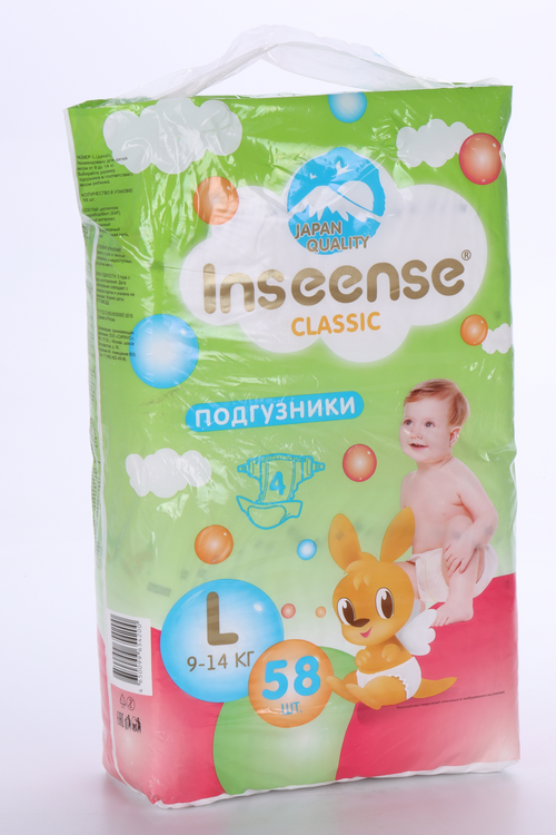 Подгузники Inseense Classic L (9-14кг), 58 шт
