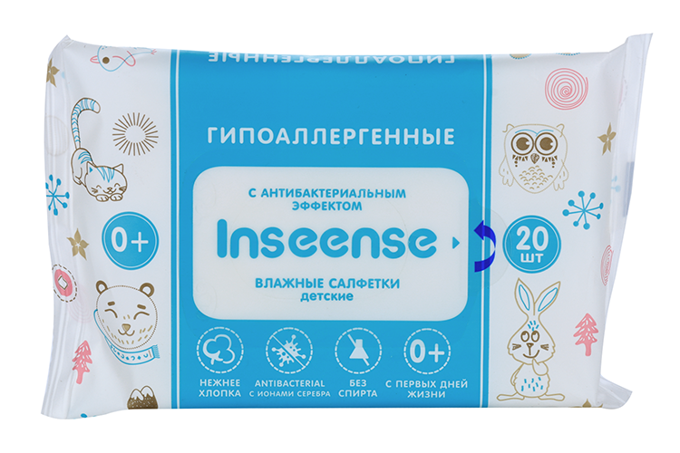 Салфетки Inseense влаж с антибак эффектом д/детей, 20 шт