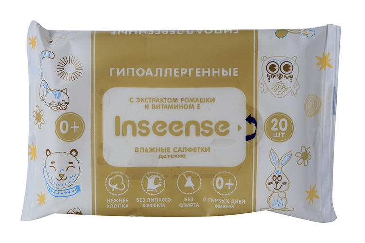Салфетки Inseense влаж с экстрактом ромашки/вит Е д/детей, 20 шт