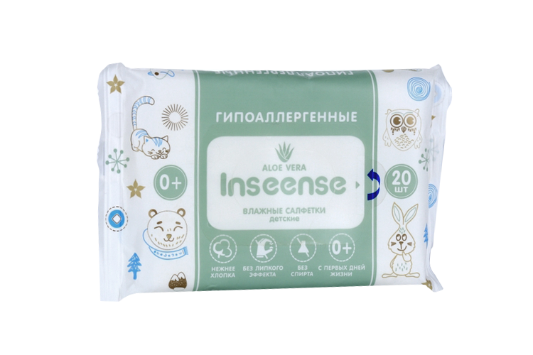 Салфетки Inseense влаж с алоэ вера д/детей, 20 шт