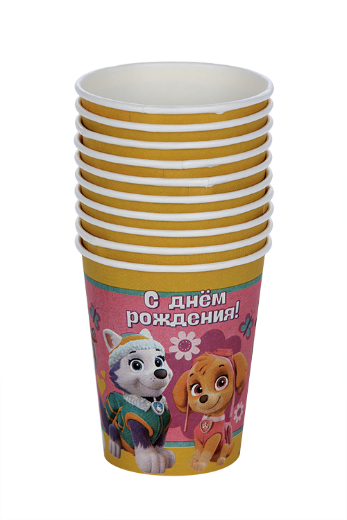 Стакан Paw Patrol бумажный «С Днем Рождения!» розовый 10 шт