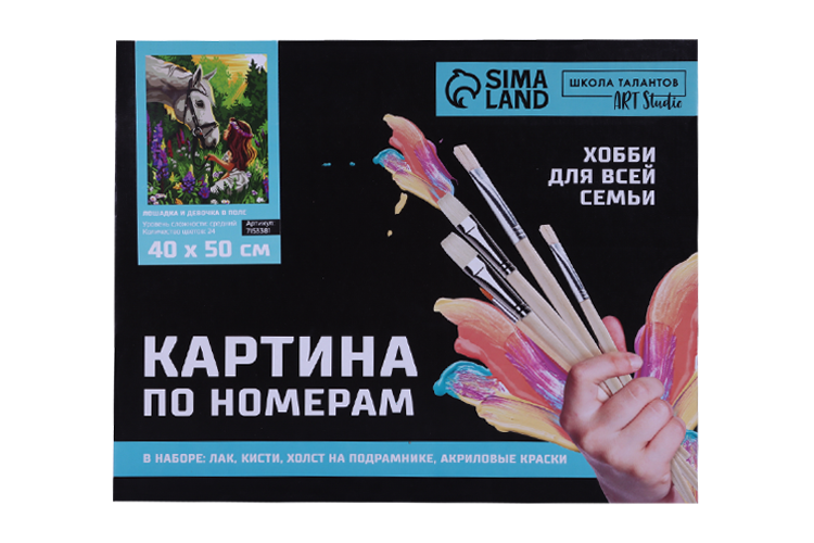 Картина по номерам Школа талантов на холсте с подрамником «Лошадка и девочка в поле» 40х50 см